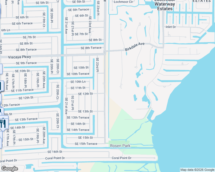 map of restaurants, bars, coffee shops, grocery stores, and more near 1029 Southeast 24th Avenue in Cape Coral