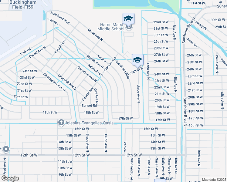map of restaurants, bars, coffee shops, grocery stores, and more near 1912 Xelda Avenue North in Lehigh Acres
