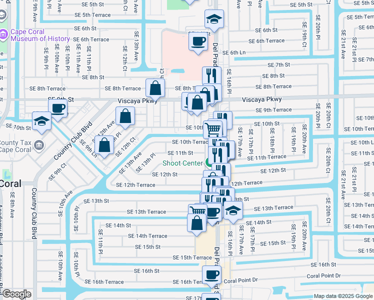 map of restaurants, bars, coffee shops, grocery stores, and more near 1429 Southeast 11th Street in Cape Coral