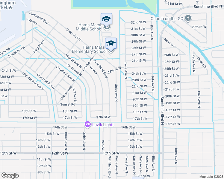 map of restaurants, bars, coffee shops, grocery stores, and more near 1912 Sunniland Boulevard in Lehigh Acres