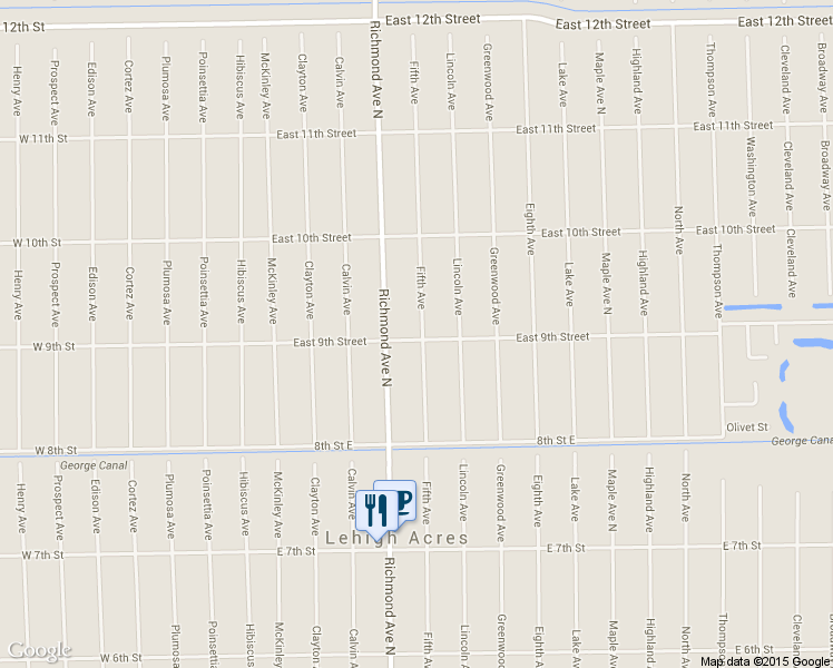 map of restaurants, bars, coffee shops, grocery stores, and more near 407 East 9th Street in Lehigh Acres