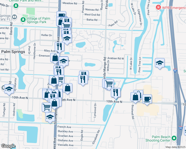 map of restaurants, bars, coffee shops, grocery stores, and more near 2606 Garden Drive South in Lake Worth