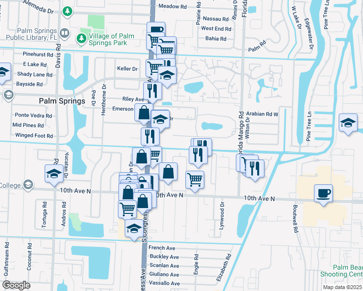 map of restaurants, bars, coffee shops, grocery stores, and more near 2812 Garden Drive South in Lake Worth
