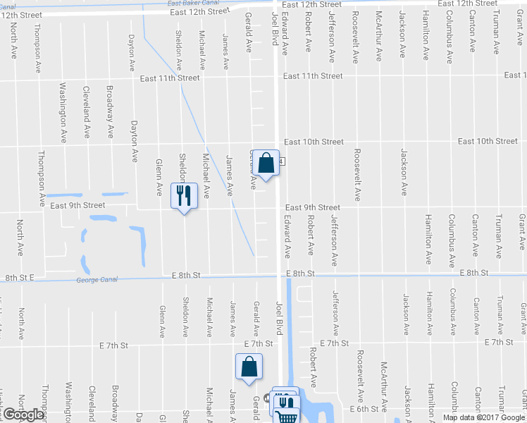 map of restaurants, bars, coffee shops, grocery stores, and more near 2254 East 9th Street in Lehigh Acres