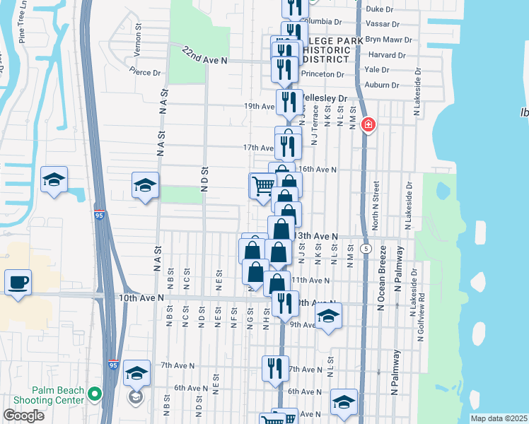 map of restaurants, bars, coffee shops, grocery stores, and more near 1337 North Dixie Highway in Lake Worth