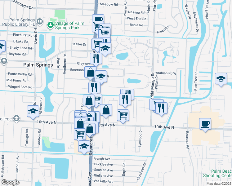 map of restaurants, bars, coffee shops, grocery stores, and more near 2812 Garden Drive South in Lake Worth