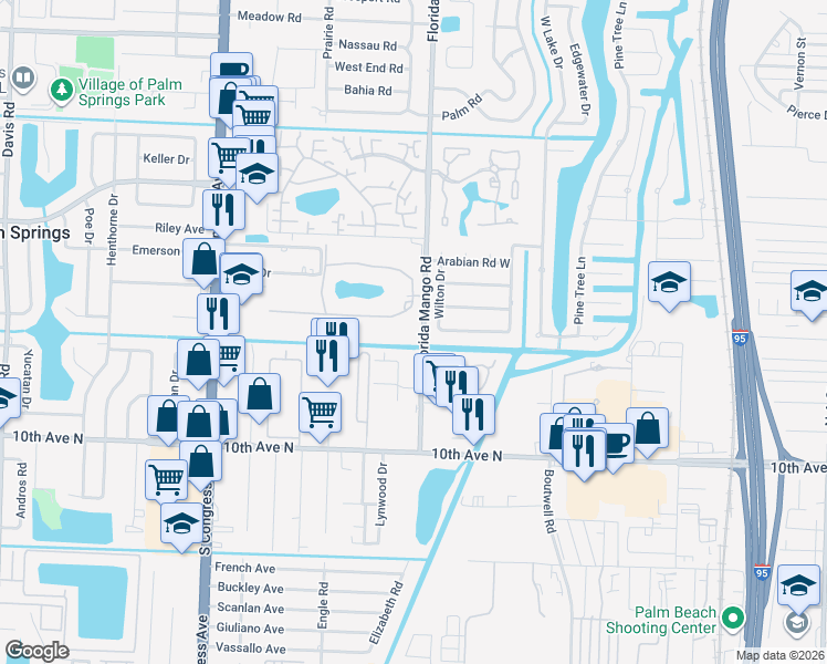 map of restaurants, bars, coffee shops, grocery stores, and more near 2991 Garden Drive South in Lake Worth