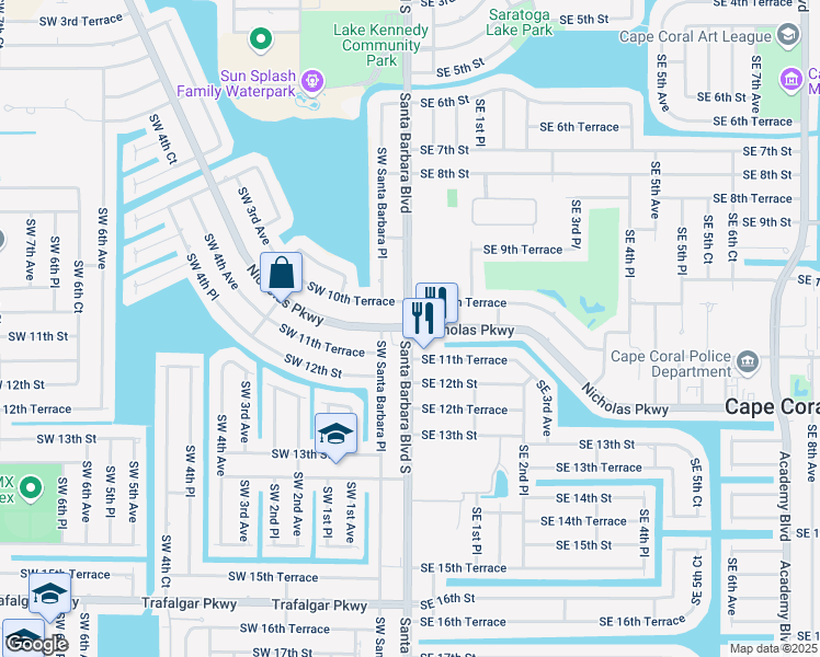 map of restaurants, bars, coffee shops, grocery stores, and more near Santa Barbara Blvd & Nicholas Pkwy in Hancock