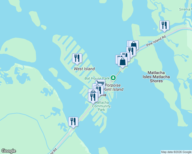 map of restaurants, bars, coffee shops, grocery stores, and more near 1848 Bayshore Drive in Matlacha