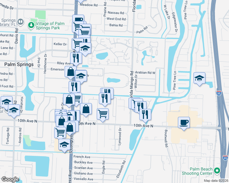 map of restaurants, bars, coffee shops, grocery stores, and more near 2682 Garden Drive South in Lake Worth Beach