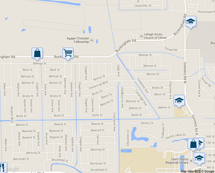 map of restaurants, bars, coffee shops, grocery stores, and more near 5220 Bristo Street in Lehigh Acres