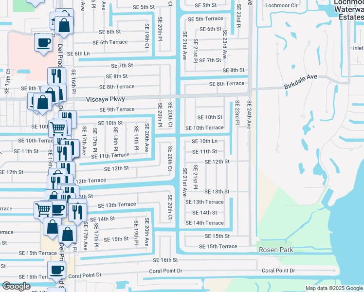 map of restaurants, bars, coffee shops, grocery stores, and more near 1054 Southeast 21st Avenue in Cape Coral