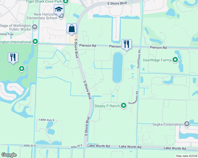 map of restaurants, bars, coffee shops, grocery stores, and more near 3355 Santa Barbara Drive in Wellington
