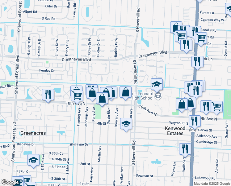 map of restaurants, bars, coffee shops, grocery stores, and more near 3071 Broward Avenue in Greenacres