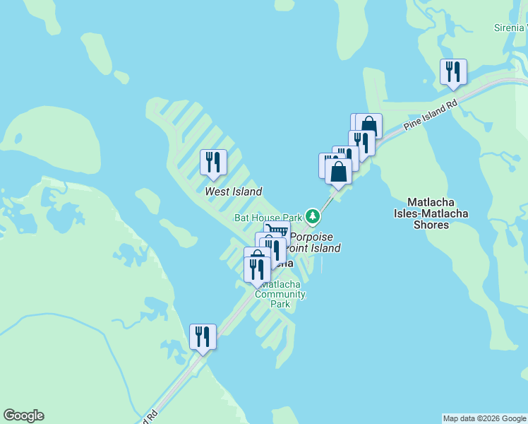 map of restaurants, bars, coffee shops, grocery stores, and more near 1848 Bayshore Drive in Matlacha