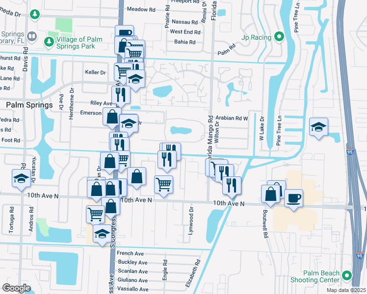 map of restaurants, bars, coffee shops, grocery stores, and more near 2606 Garden Drive South in Lake Worth
