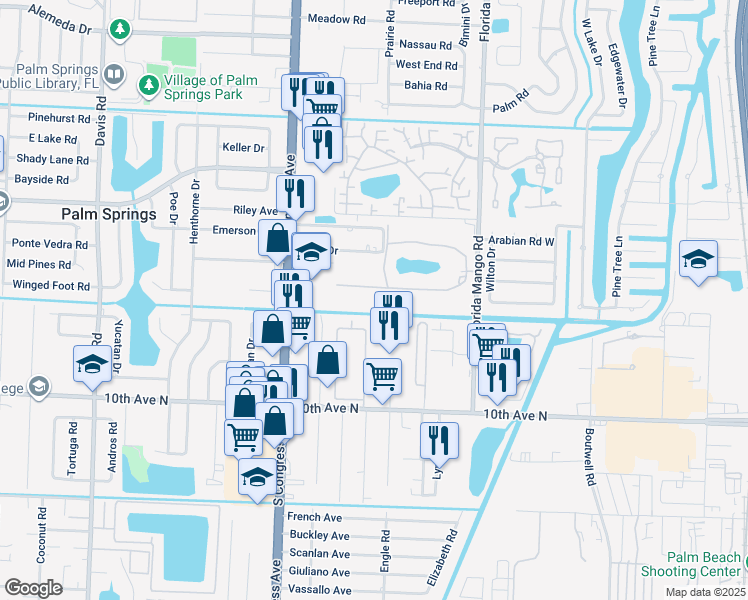 map of restaurants, bars, coffee shops, grocery stores, and more near 2812 Garden Drive South in Lake Worth