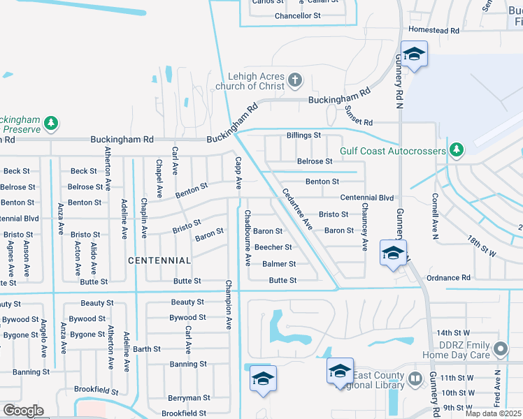 map of restaurants, bars, coffee shops, grocery stores, and more near 5134 Bristo Street in Lehigh Acres