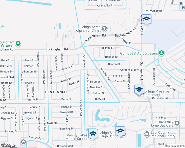 map of restaurants, bars, coffee shops, grocery stores, and more near 5134 Bristo Street in Lehigh Acres