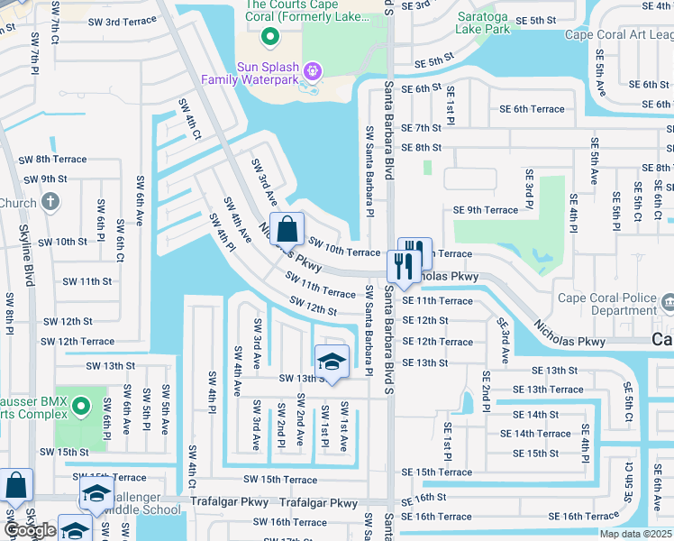 map of restaurants, bars, coffee shops, grocery stores, and more near 116 Nicholas Parkway West in Cape Coral