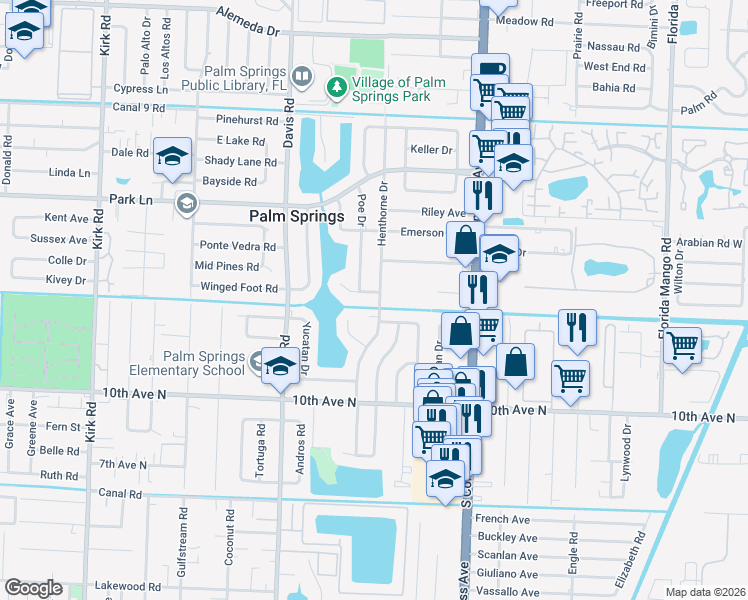 map of restaurants, bars, coffee shops, grocery stores, and more near 201 Rex Court in Palm Springs