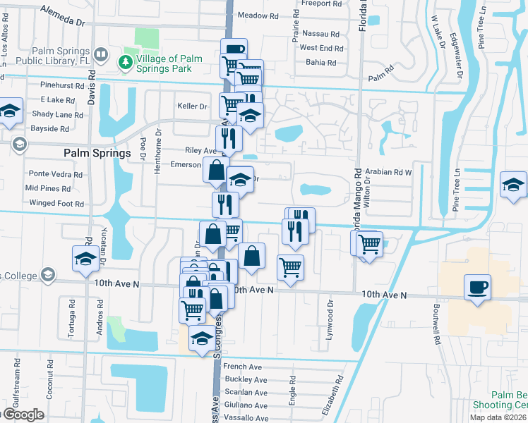 map of restaurants, bars, coffee shops, grocery stores, and more near 2856 Garden Drive South in Lake Worth