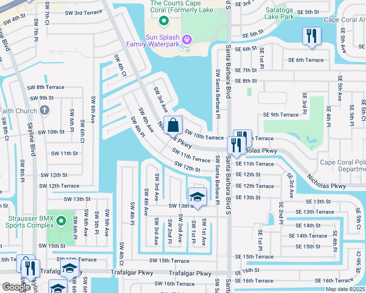 map of restaurants, bars, coffee shops, grocery stores, and more near 218 Nicholas Parkway in Cape Coral