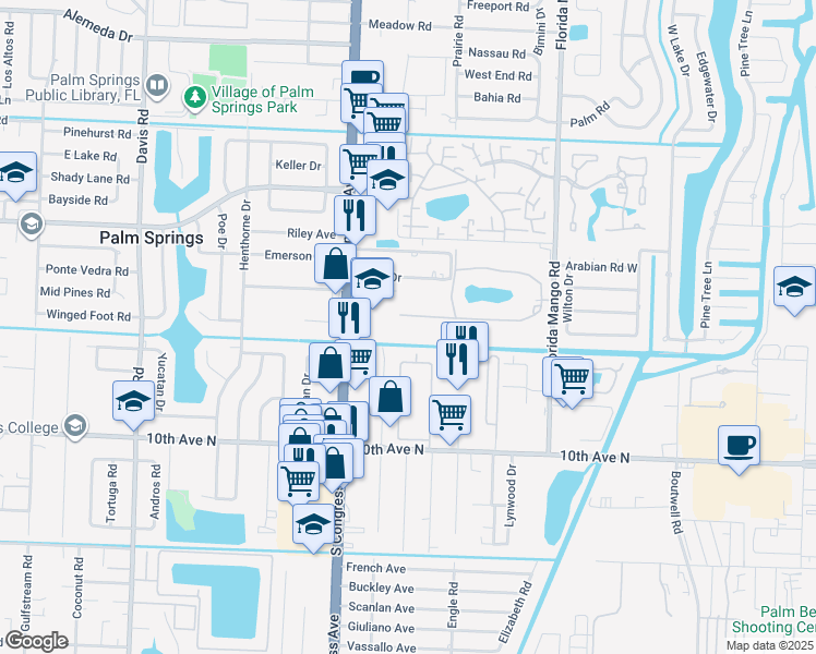 map of restaurants, bars, coffee shops, grocery stores, and more near 2856 Garden Drive South in Lake Worth