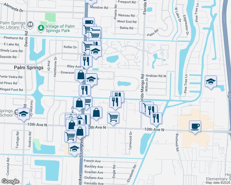 map of restaurants, bars, coffee shops, grocery stores, and more near 2682 Garden Drive South in Lake Worth Beach