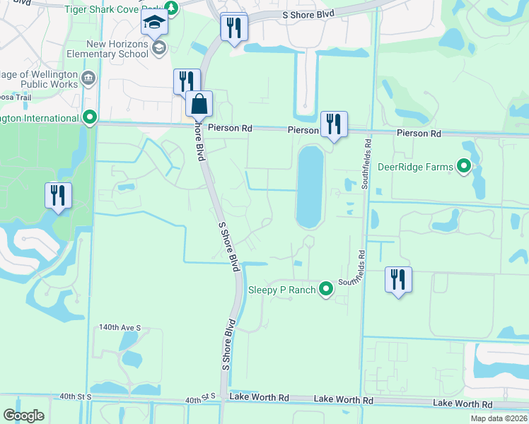 map of restaurants, bars, coffee shops, grocery stores, and more near 3355 Santa Barbara Drive in Wellington