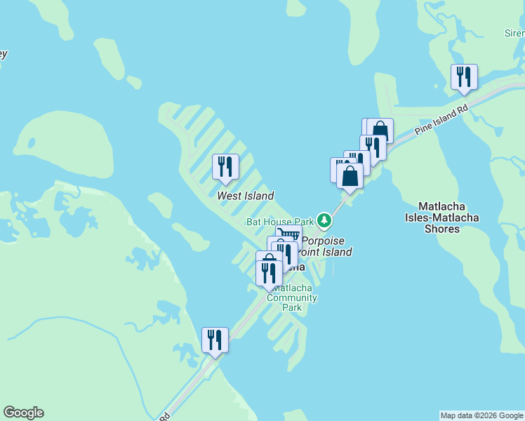 map of restaurants, bars, coffee shops, grocery stores, and more near in Matlacha