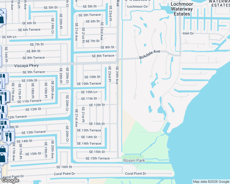 map of restaurants, bars, coffee shops, grocery stores, and more near 1029 Southeast 24th Avenue in Cape Coral