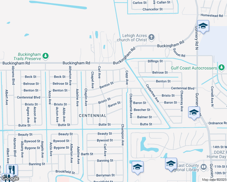 map of restaurants, bars, coffee shops, grocery stores, and more near 5220 Bristo Street in Lehigh Acres