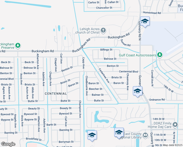map of restaurants, bars, coffee shops, grocery stores, and more near 5134 Bristo Street in Lehigh Acres