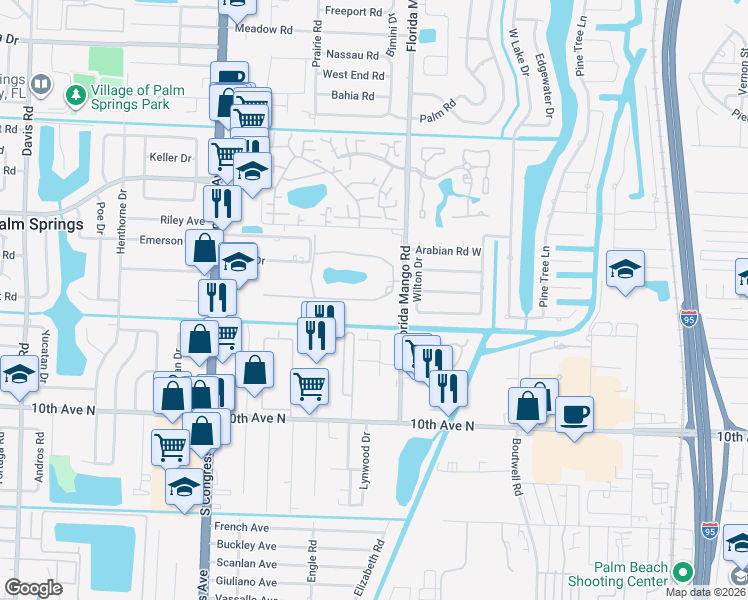 map of restaurants, bars, coffee shops, grocery stores, and more near 2615 Garden Drive South in Lake Worth