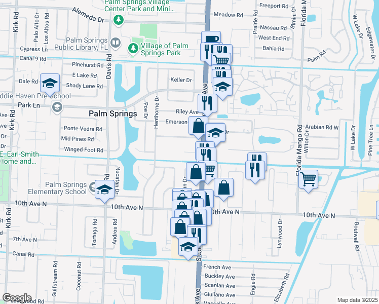 map of restaurants, bars, coffee shops, grocery stores, and more near 3003 South Congress Avenue in Palm Springs