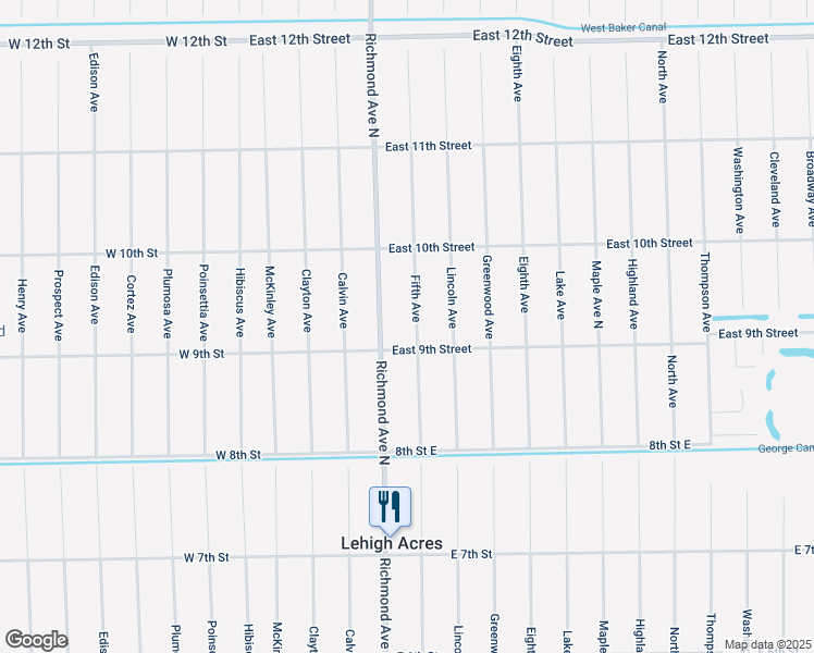 map of restaurants, bars, coffee shops, grocery stores, and more near 407 East 9th Street in Lehigh Acres
