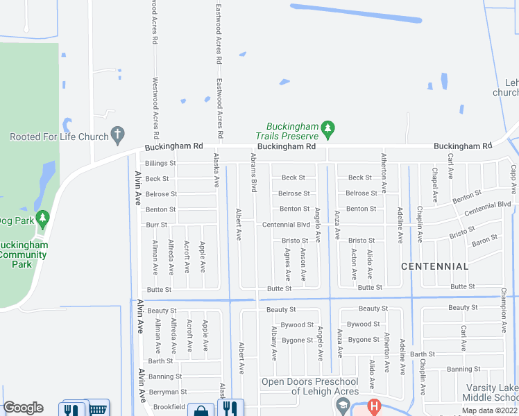 map of restaurants, bars, coffee shops, grocery stores, and more near 1110 Abrams Boulevard in Lehigh Acres