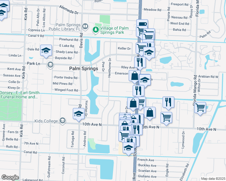 map of restaurants, bars, coffee shops, grocery stores, and more near 201 Rex Court in Palm Springs