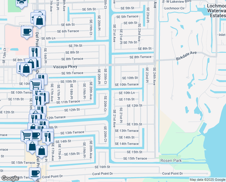 map of restaurants, bars, coffee shops, grocery stores, and more near 1054 Southeast 21st Avenue in Cape Coral