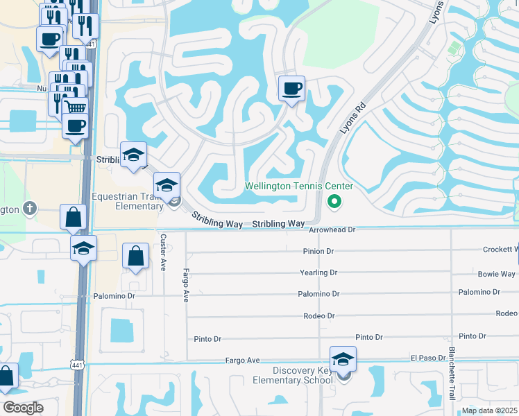 map of restaurants, bars, coffee shops, grocery stores, and more near 9720 Phipps Lane in Wellington