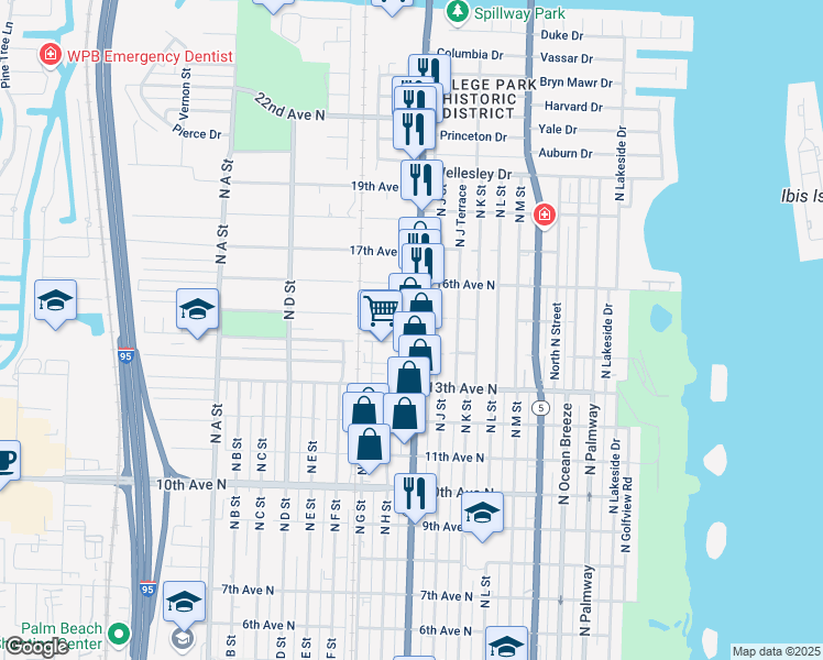 map of restaurants, bars, coffee shops, grocery stores, and more near 1402 North Dixie Highway in Lake Worth
