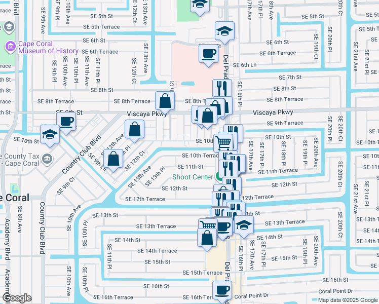 map of restaurants, bars, coffee shops, grocery stores, and more near 1429 Southeast 11th Street in Cape Coral