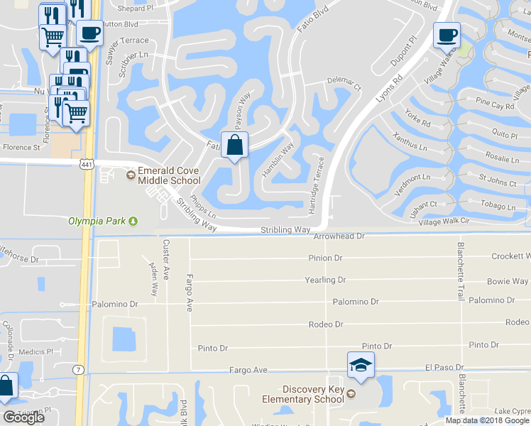 map of restaurants, bars, coffee shops, grocery stores, and more near 9720 Phipps Lane in Wellington