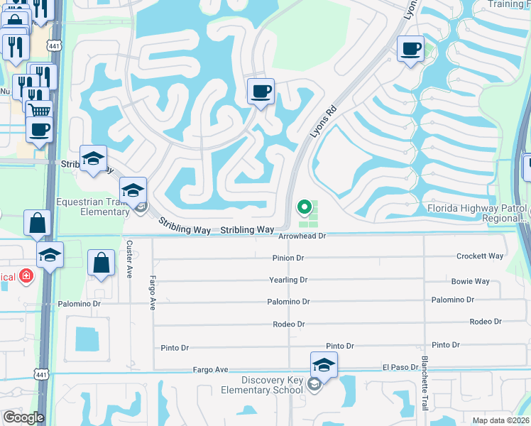 map of restaurants, bars, coffee shops, grocery stores, and more near 3145 Hartridge Terrace in Wellington