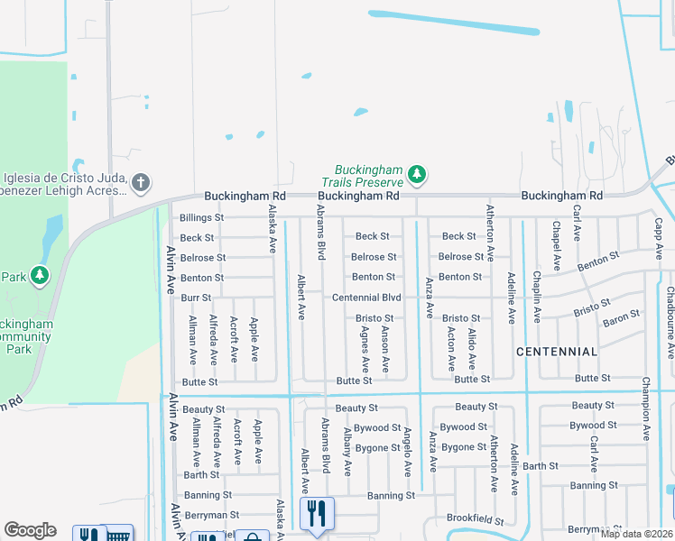map of restaurants, bars, coffee shops, grocery stores, and more near 1125 Albany Avenue in Lehigh Acres