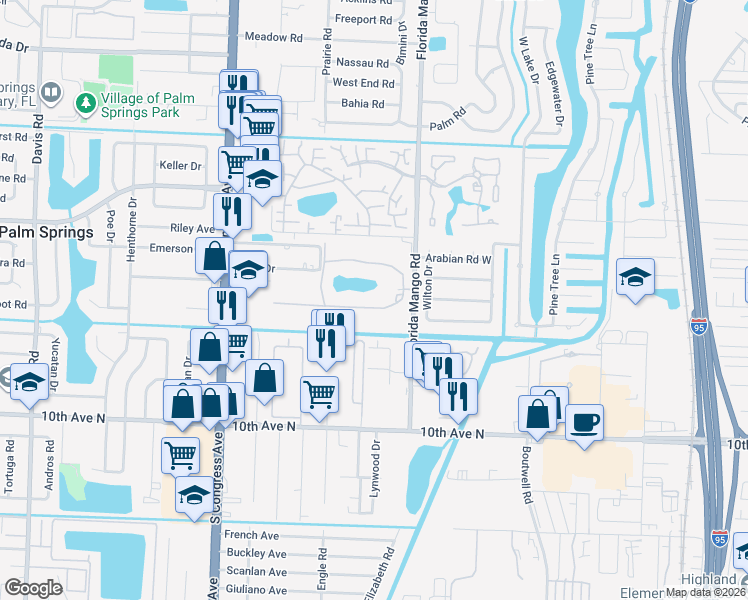 map of restaurants, bars, coffee shops, grocery stores, and more near 2616 Garden Drive North in Lake Worth