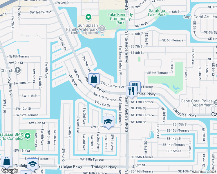 map of restaurants, bars, coffee shops, grocery stores, and more near 1005 Southwest 1st Place in Cape Coral