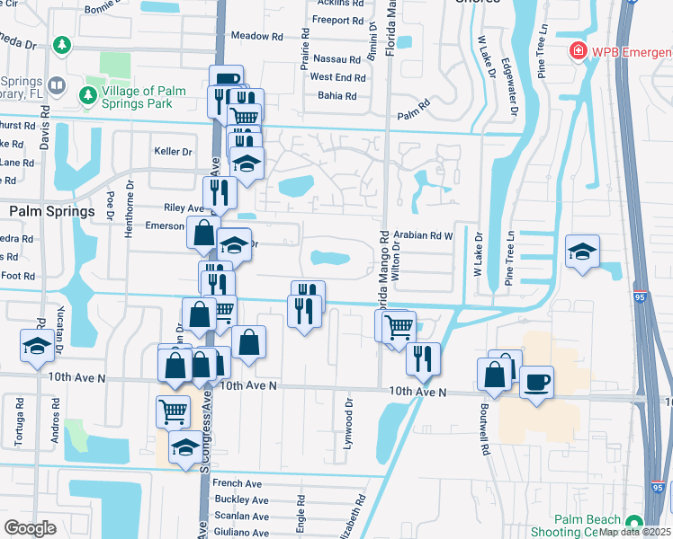 map of restaurants, bars, coffee shops, grocery stores, and more near 2616 Garden Drive North in Lake Worth