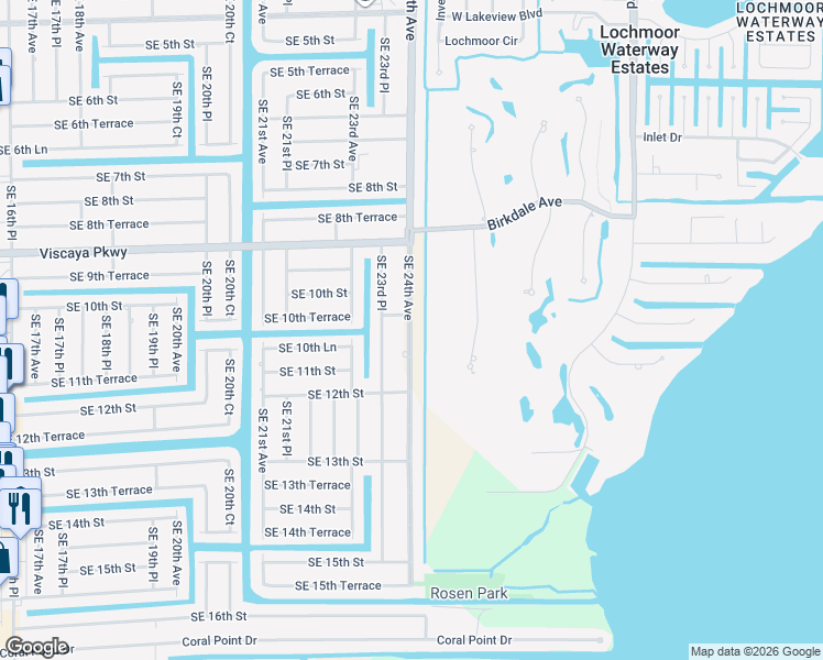 map of restaurants, bars, coffee shops, grocery stores, and more near 1001 Southeast 24th Avenue in Cape Coral